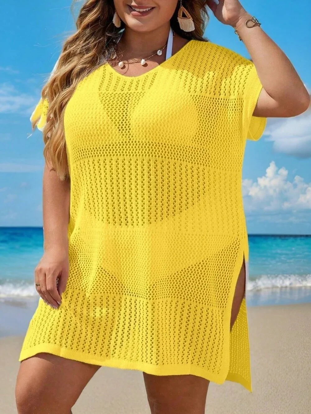 Yellow Casual Women's Cover Up